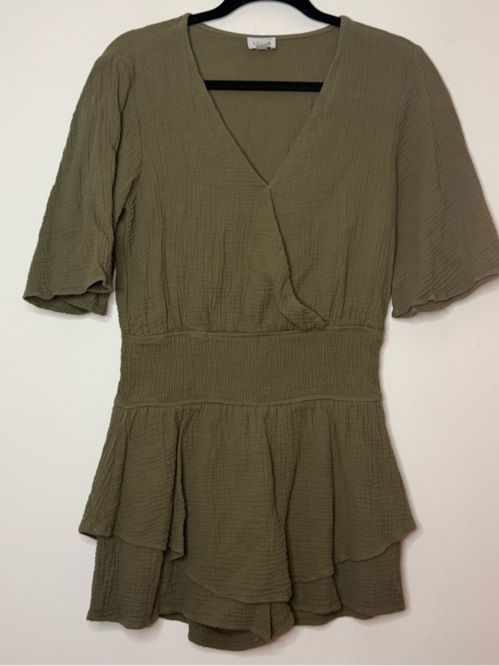 LE LIS Olive 100% Cotton Gauze Breezy Beachy Flowy Comfy Layered Shorts Romper